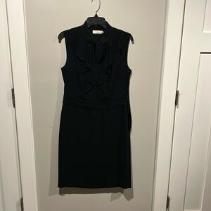 Tory Burch slim fitting sleek black dress with ruffle collar detail